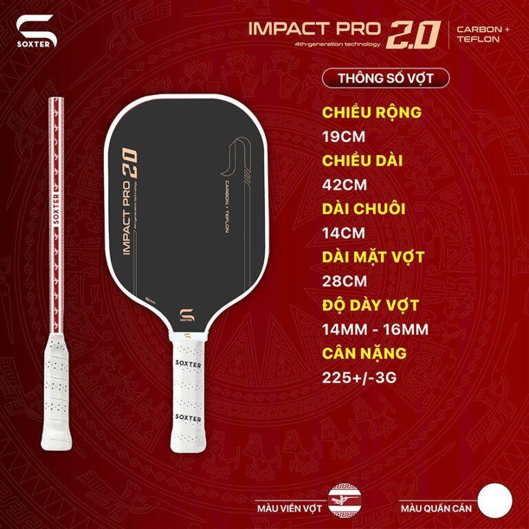 Vợt Pickleball Soxter Impact Pro 2.0 Carbon + Teflon (Viền Chim Lạc Đỏ) - Ảnh 2
