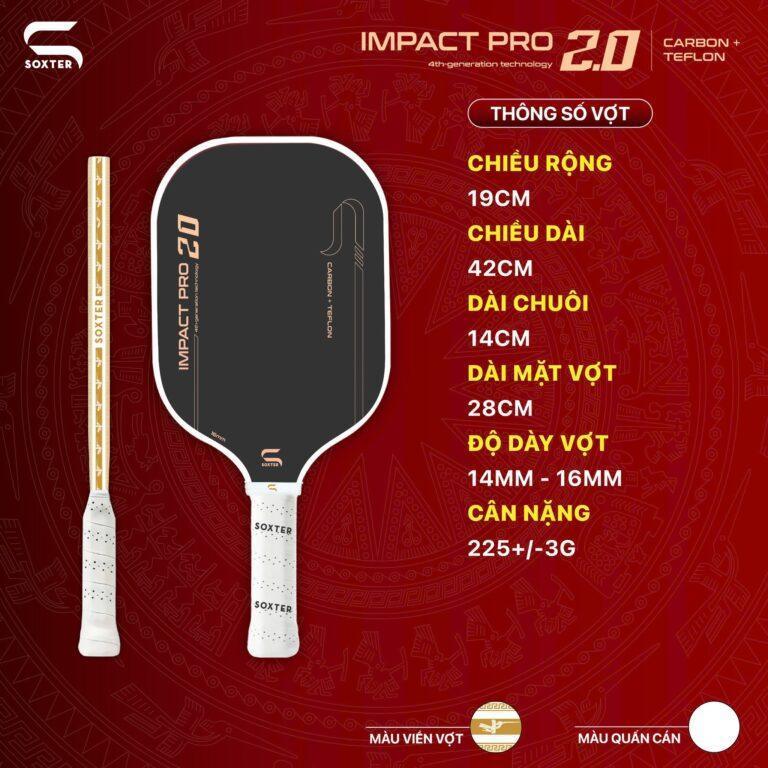 Vợt Pickleball Soxter Impact Pro 2.0 Carbon + Teflon (Viền Chim Lạc Vàng) - Ảnh 2