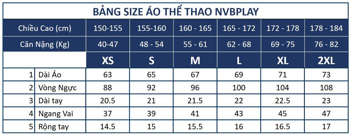 Bảng size áo thể thao NVBPlay
