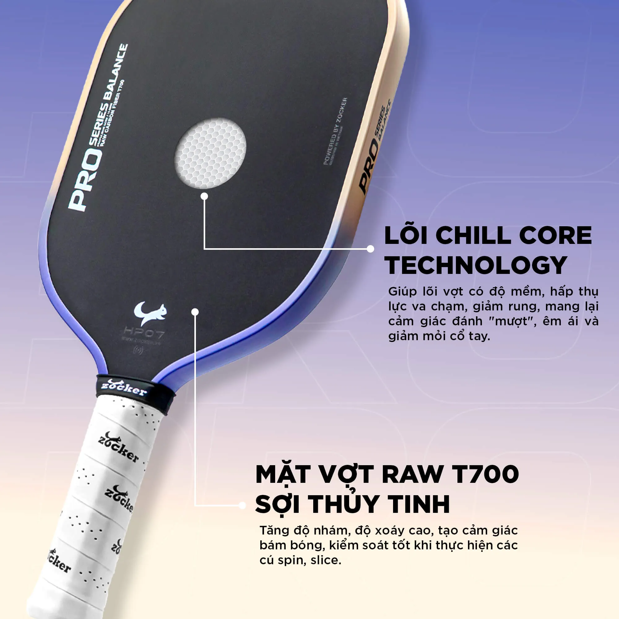 Vợt Pickleball Zocker HP07 Pro - Be/Hồng 22 vot pickleball zocker hp07 pro 3