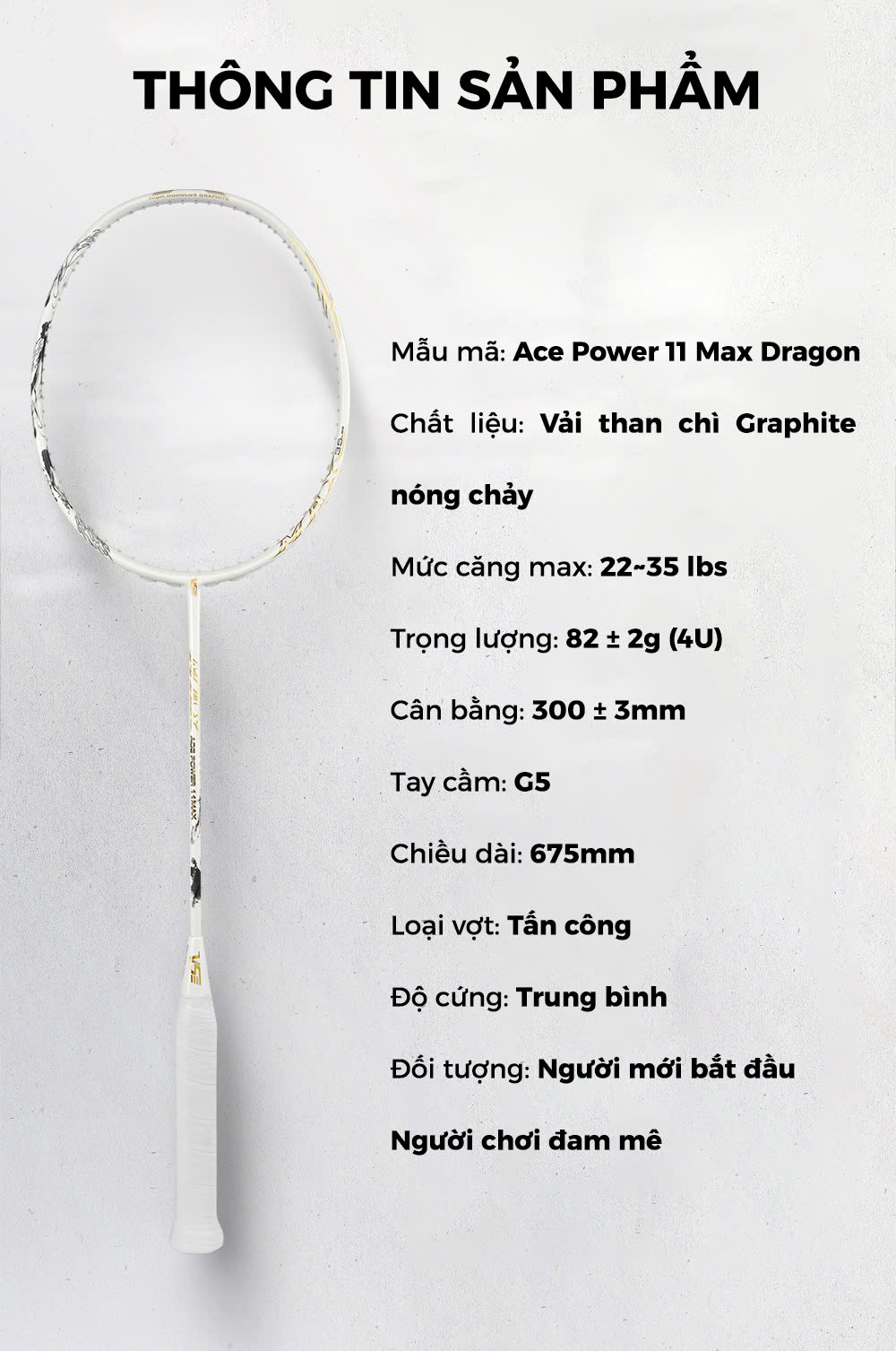 Vợt cầu lông VS ACE Power 11 Max Dragon 4UG5 12 vot cau long vs ace power 11 max dragon 4ug5 5