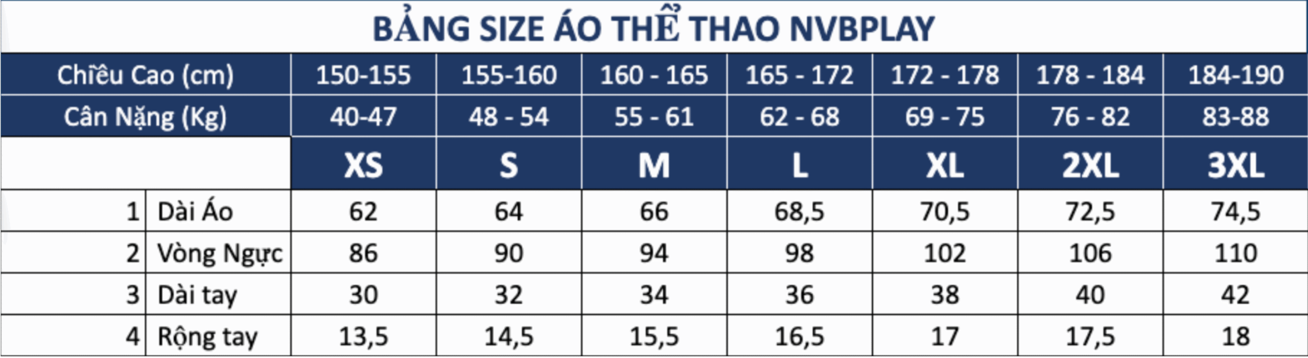 Áo thể thao NVBPlay Drop 16 Bang size ao NVBPlay 2 scaled