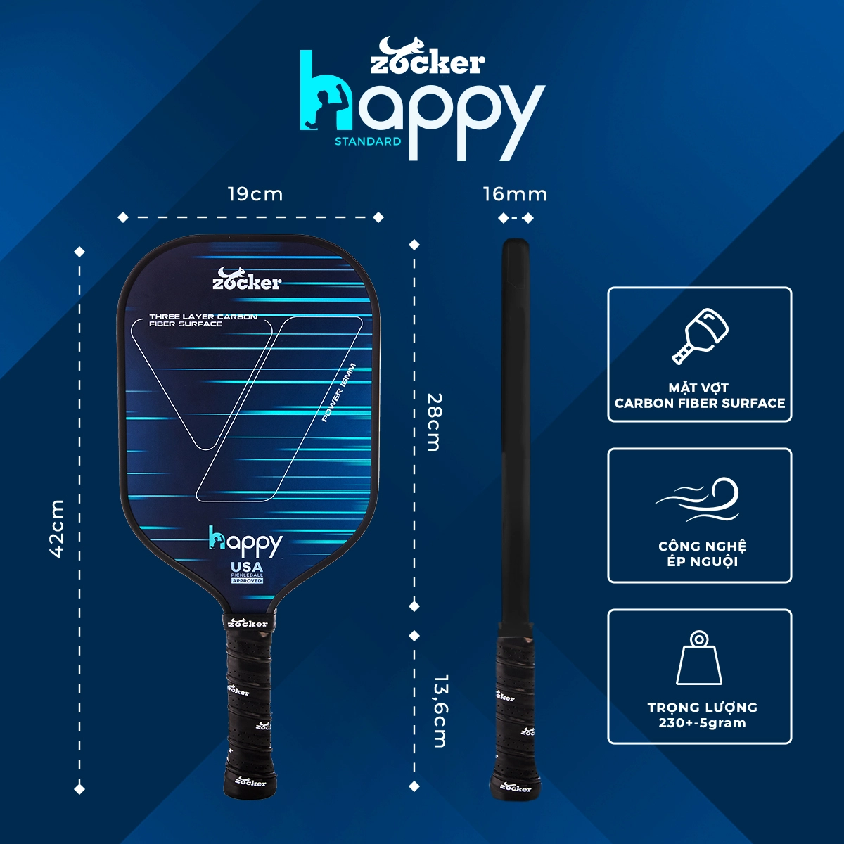 Vợt Pickleball Zocker Happy HP1 Standard - Đen 21 vot pickleball zocker happy hp01 standard den 2