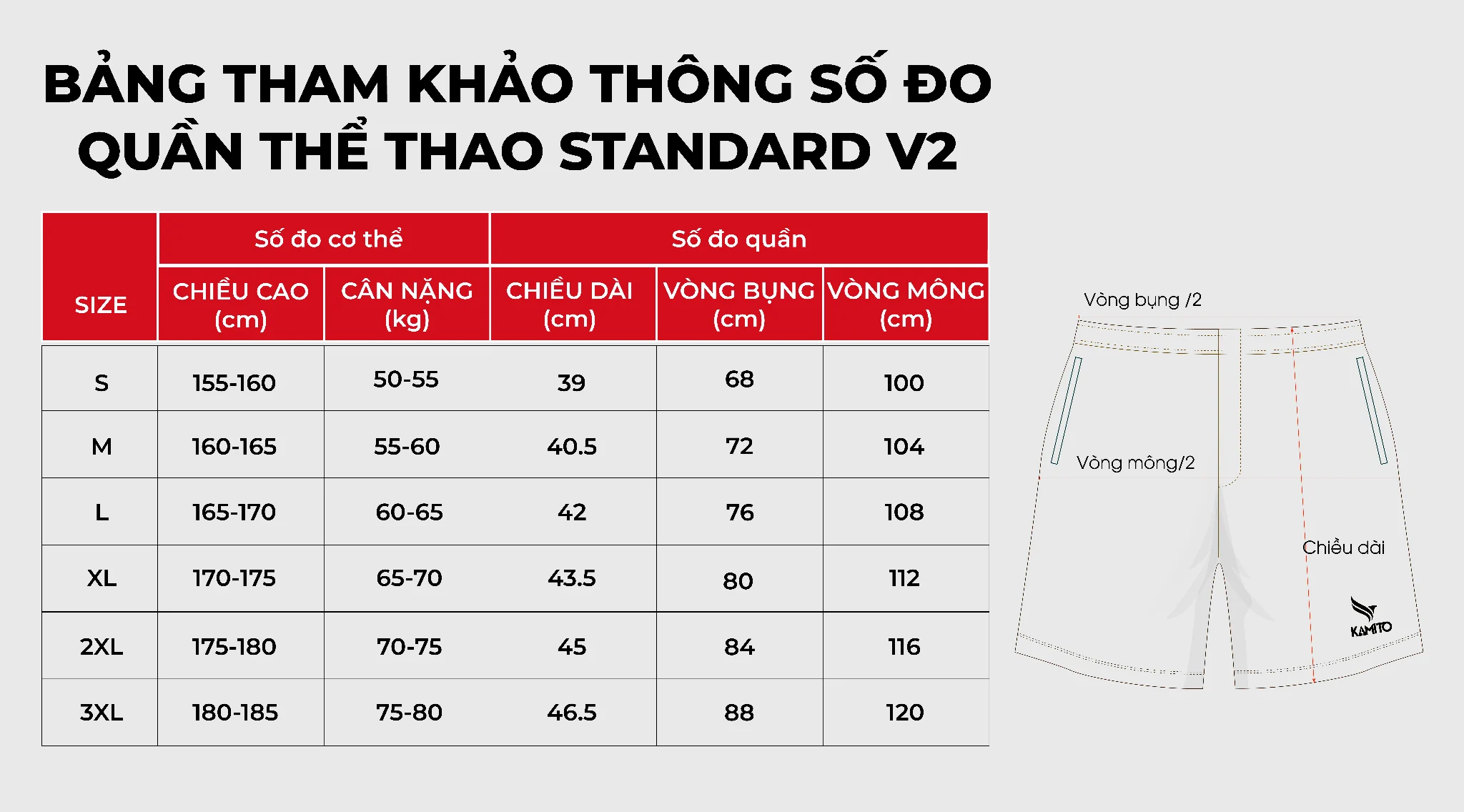 Quần short thể thao Kamito Standard V2 19 size quan standard v2